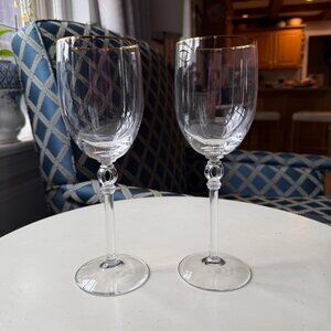 2 Lenox Innocence Golden Rim Wine Glasses Goblets